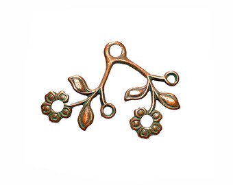 Floral Sprig Finding, Floral Leaf, Brass Leaves, Brass Flowers, Aqua Copper Patina, 20x29mm, B'sue Boutiques, Item07209