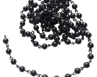 Rosary Style Hematite Stone Chain, Approx. 3 Feet, Round 6mm Beads, Jewelry Making Supplies, B'sue Boutiques, Item04491