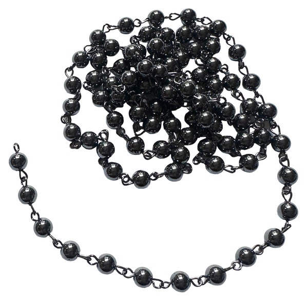 Rosary Style Hematite Stone Chain, Approx. 3 Feet, Round 6mm Beads, Jewelry Making Supplies, B'sue Boutiques, Item04491