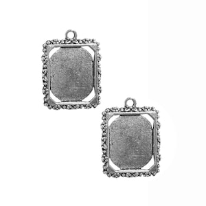 Two Rectangular Frame Pendant Mounts, Zinc Casting, Antique Silver, 25mm Outside, B'sue Boutiques, Item#chm05130