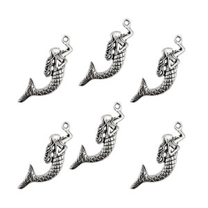 Pingentes de sereia nadadora, prata antiga, brincos em formato de gota, 29 x 12 mm, B&#39;sue Boutiques, Item 07079