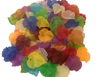 Assorted Acrylic Leaves, Multicolored Mix, Leaf, Frosted, Drilled, Jewelry Supplies, B'sue Boutiques, Item03032