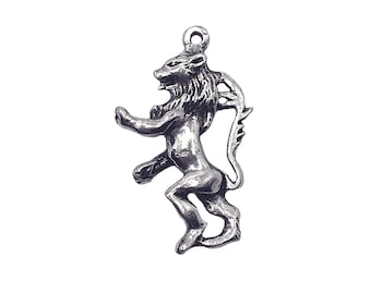 Standing Lion Charm, Old Silver Pewter, B'sue by 1928, 29 x 18, Circus Animal, Pewter Casting, B'sue Boutiques, Item08860