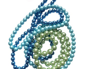 Assorted Pearl Beads, Czech Preciosa Glass, Blue and Green, Beading Supplies, Round, B'sue Boutiques, Item04484