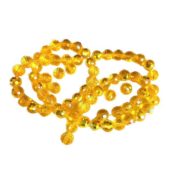 Bright Topaz Glass Beads, Aprox 65 Pieces, Faceted Round Beads, Crystal Glass, Vintage Beading Supplies, 8mm, B'sue Boutiques, Item03220