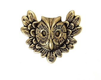 Brass Owl Face Stamping, Brass Ox, Vintage Jewelry Supplies, Bird Jewelry, US Made, B'sue Boutiques, 27 x 31mm, Item0987