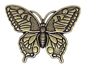 Brass Butterfly Stamping, Art Deco Style, Brass Ox Finish, B'sue Boutiques, Nickel Free, US Made, 34 x 44mm, Item08842