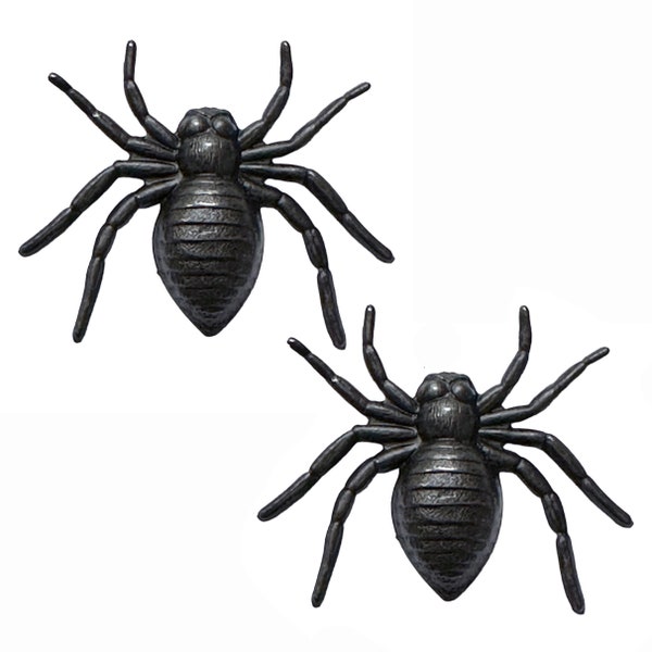 Spider Stampings, 2 Pieces, Matte Black Brass, Jewelry Making, Insect Jewelry, Jewelry Supplies, B'sue Boutiques, 33 x 37mm, Item09481