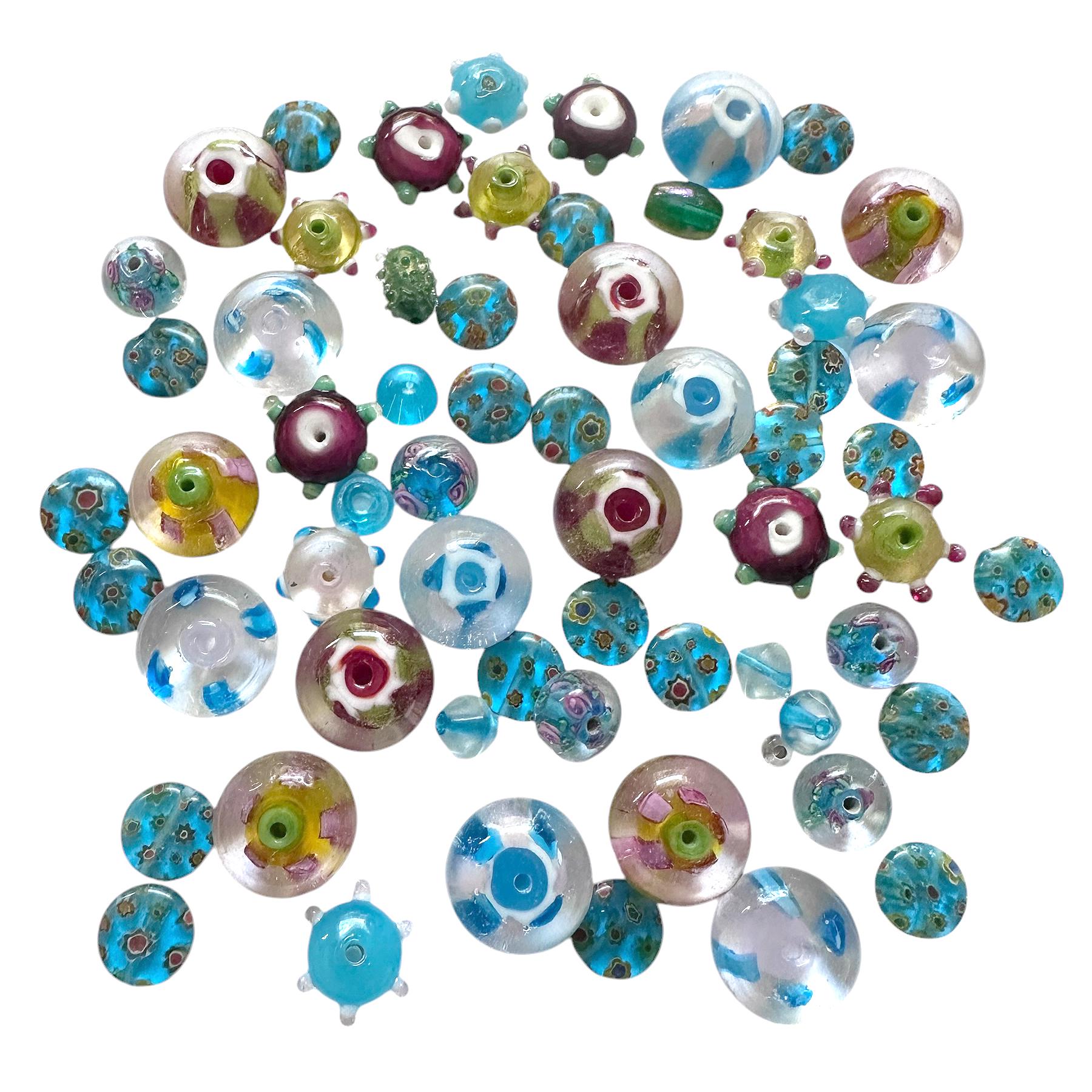 【在庫処分】ガラスビーズまとめ売りテグス付き ミックス ランプワーク ガラス ビーズ、40 個、ビーズ用品、さまざまな