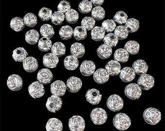 Molded Rose Beads, Silver, Acrylic, 8mm, Flower Beads, Bubblegum Beads, Beading Supplies, B'sue Boutiques, Item04533