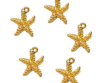 22K Gold Dipped Starfish Charms, Stone Settings, Nickel Free, US Made, Earring Drops, 19 x 16mm, B'sue Boutiques, Item06657