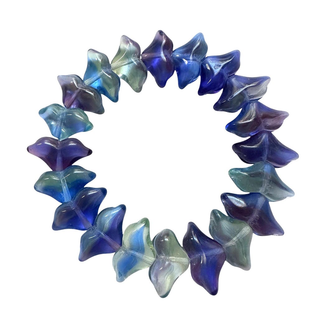 Blue, Green and Purple Translucent Wing Shaped Beads, Czech Glass Beads ...