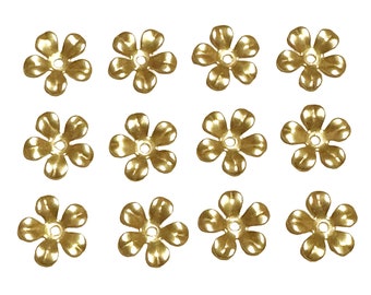 Brass Flower Stampings, 12 Pieces, Raw Brass, Drilled Center, Assemblage Flowers, B'sue Boutiques, US Made, Nickel Free, 12mm, Item04200