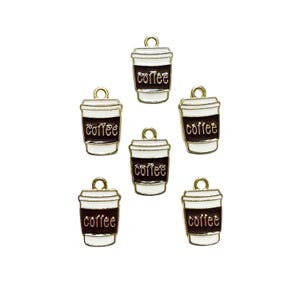 Gouden koffiekopbedels, 6 stuks, goudkleur, koffieliefhebber-bedels, schattige koffiesieraden, B&#39;sue Boutiques, 12 x 8 mm koffiemok-bedels, item06134