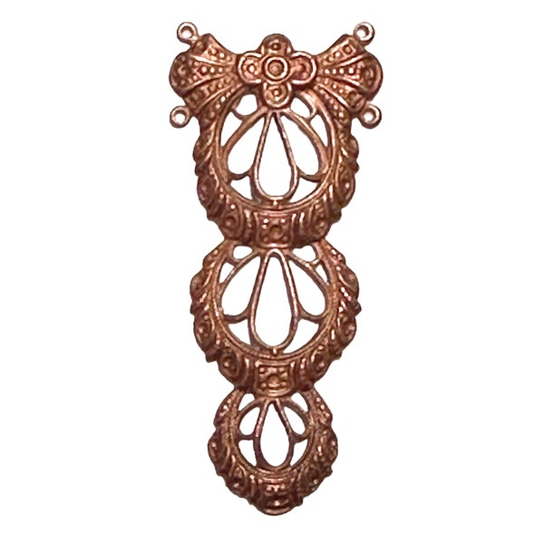 Lacy Filigree Pendant Connector, Double Holes Each Side, Matte Gingerbread, Bohemian Style, US Made, 48 x 21mm, B’sue Boutiques, Item04312