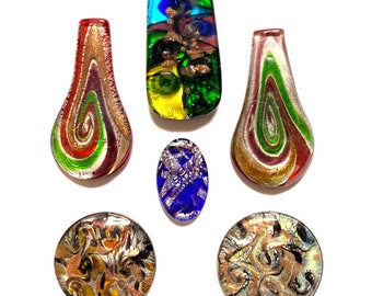 Group of Lampwork Glass Stones, Focal Glass, 6 Pieces, Assorted Shapes and Sizes, Flatback Stones, B'sue Boutiques, Item05795