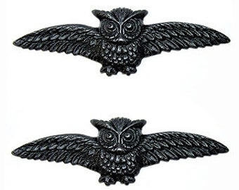 Brass Owl Stampings, Matte Black, Birds, US Made, Jewelry Making Supplies, 19 x 9mm, B'sue Boutiques, Item09475