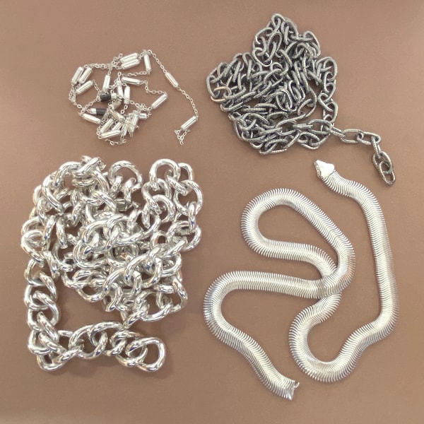 Assortment of Chain Lengths, Varied Styles, Silver Chain, Flattened Snake Chain, Cable Chain, Bar Chain, B'sue Boutiques, Item07140