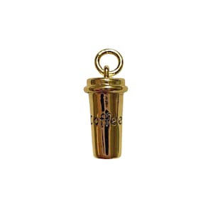 Gold Coffee Cup Charm, 18K Gold Plated Coffee Lover Pendant, Cute Coffee Jewelry, B&#39;sue Boutiques, 12x9mm Charm with Jump Ring, Item06109