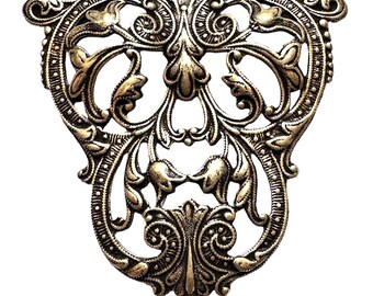 Brass Filigree, Floral Centerpiece Plaque, Brass Ox, Bohemian Style, 45 x 46mm, B'sue Boutiques, US Made, Nickel Free, Item010026