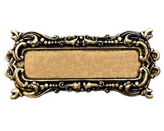 Oblong Closed Rectangular Frame, Plaque Stamping, Brass Ox, B'sue Boutiques, 39 x 81mm, Item04132