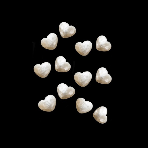 Heart Bead, “Cotton Pearl” Style, Puffy,  Vertically Drilled, 12 Pieces, Jewelry Supplies, B'sue Boutiques, 16x19mm, Item03092