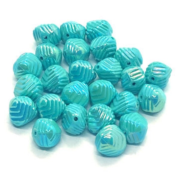 Astract Shaped Pyramid Style Beads, 25 Pieces, Iridescent Aqua, Acrylic Beads, Beading Supplies, B'sue Boutiques, 10mm, Item03926