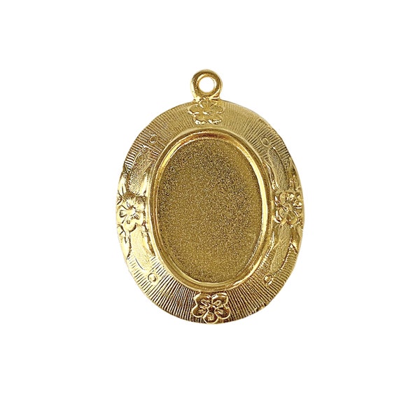 Floral Pendant Mount, 1 Piece, Cameo Mount, Brass Mount, 22K Satin Gold, Jewelry Making, Mount, B'sue Boutiques, 18x13mm Mount, Item07492