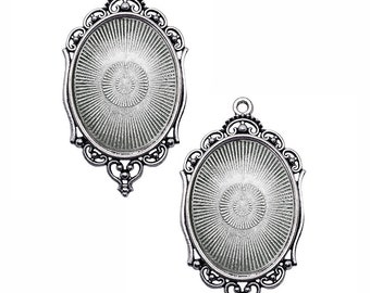 Victorian Style Pendant Mounts, 2 Piece, Frame Border, Antique Silver Finish, 40 x 30mm, Jewelry Mount, B'sue Boutiques, Item09418