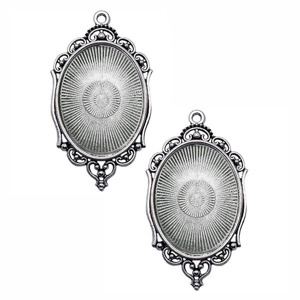 Victorian Style Pendant Mounts, 2 Piece, Frame Border, Antique Silver Finish, 40 x 30mm, Jewelry Mount, B'sue Boutiques, Item09418