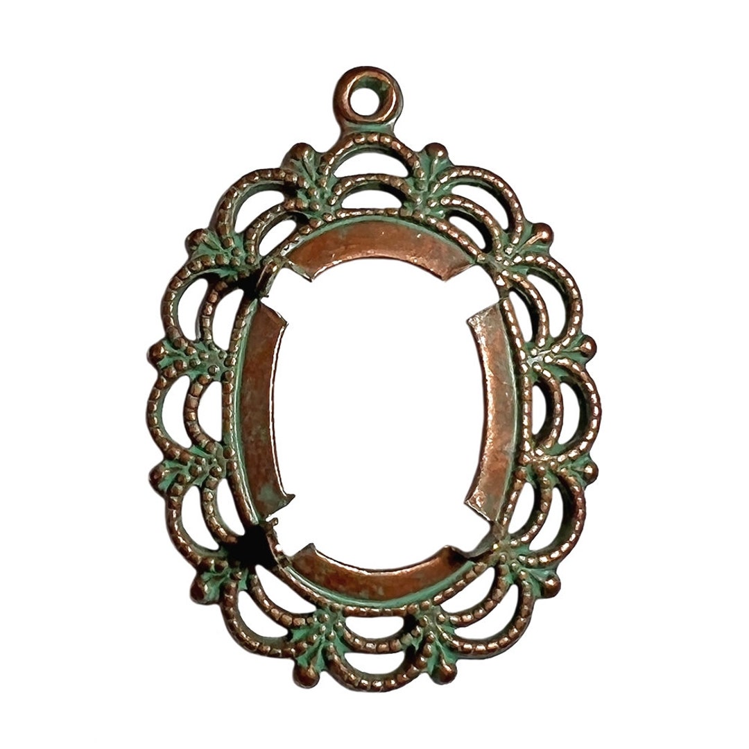 Victorian Filigree Pendant Bezel Aqua Copper Patina Backless