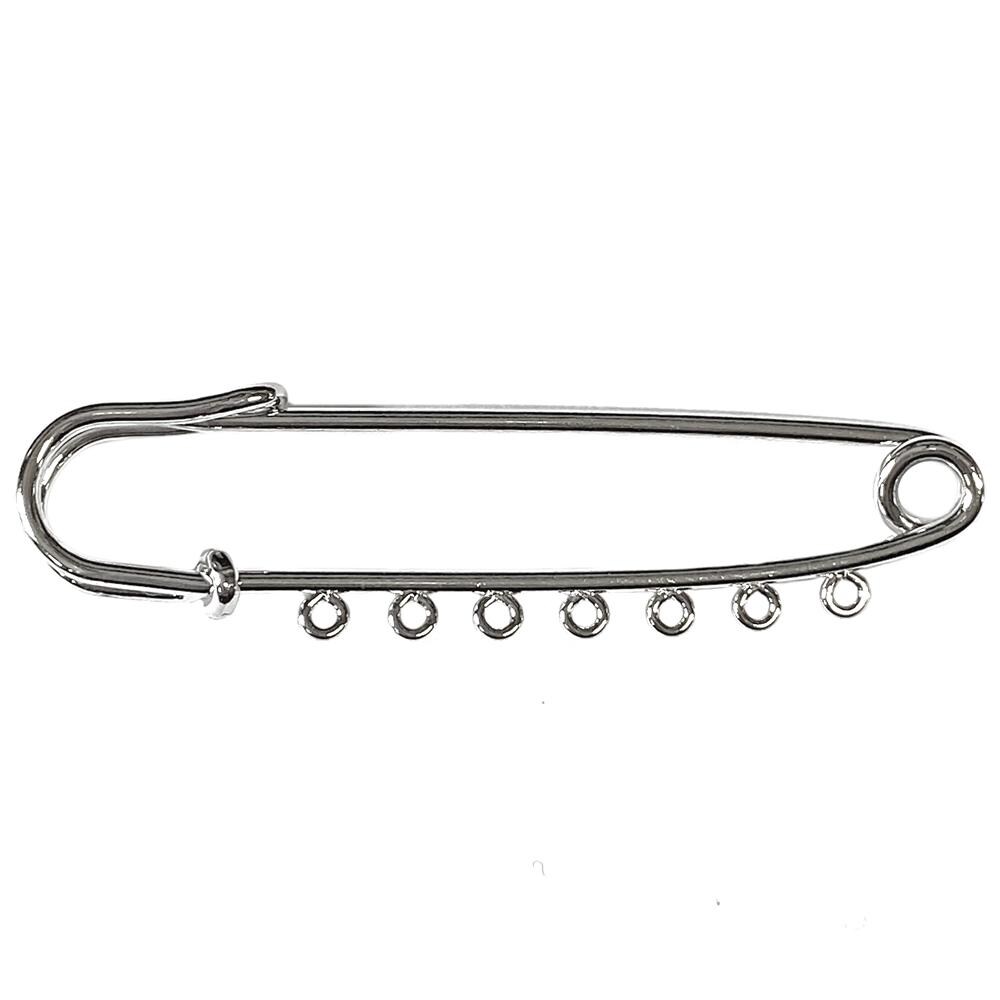 Sicherheitsnadel mit 7 Löchern, versilbert, Sicherheitsnadel, Anstecknadel mit Schlaufen, 15 x 58 mm, B'sue Boutiques, Art.03714
