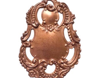 Brass Luggage Tag, Victorian Stamping, Necklace Focal, Jewelry Supplies, Rose Ox, US Made, 50x70mm, B&#39;sue Boutiques, Item09522