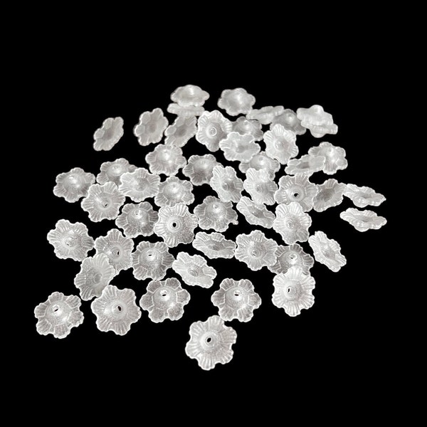Small Cupped Acrylic Flower, Frosted Matte, Open Flower Design, Drilled Center, 50 Piece Lots, Jewelry Supplies, B'sue Boutiques, Item03306