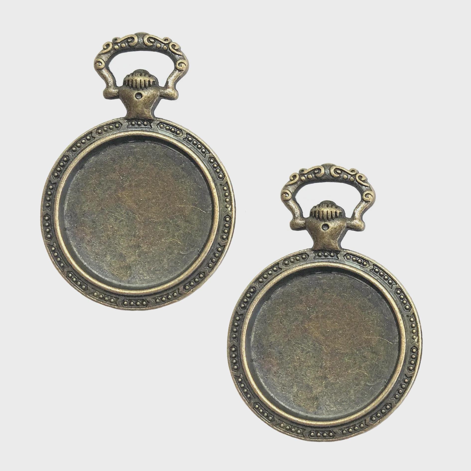 Pocket Watch Pendant Mounts, 2 Pieces, Bronze Finish, Cameo Mount