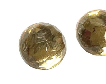 Vintage German Glass Cabochons, Simulated Light Topaz, Fancy Faceted, Over 144 Pieces, Flat Back, 8mm Round, B'sue Boutiques, Item04521