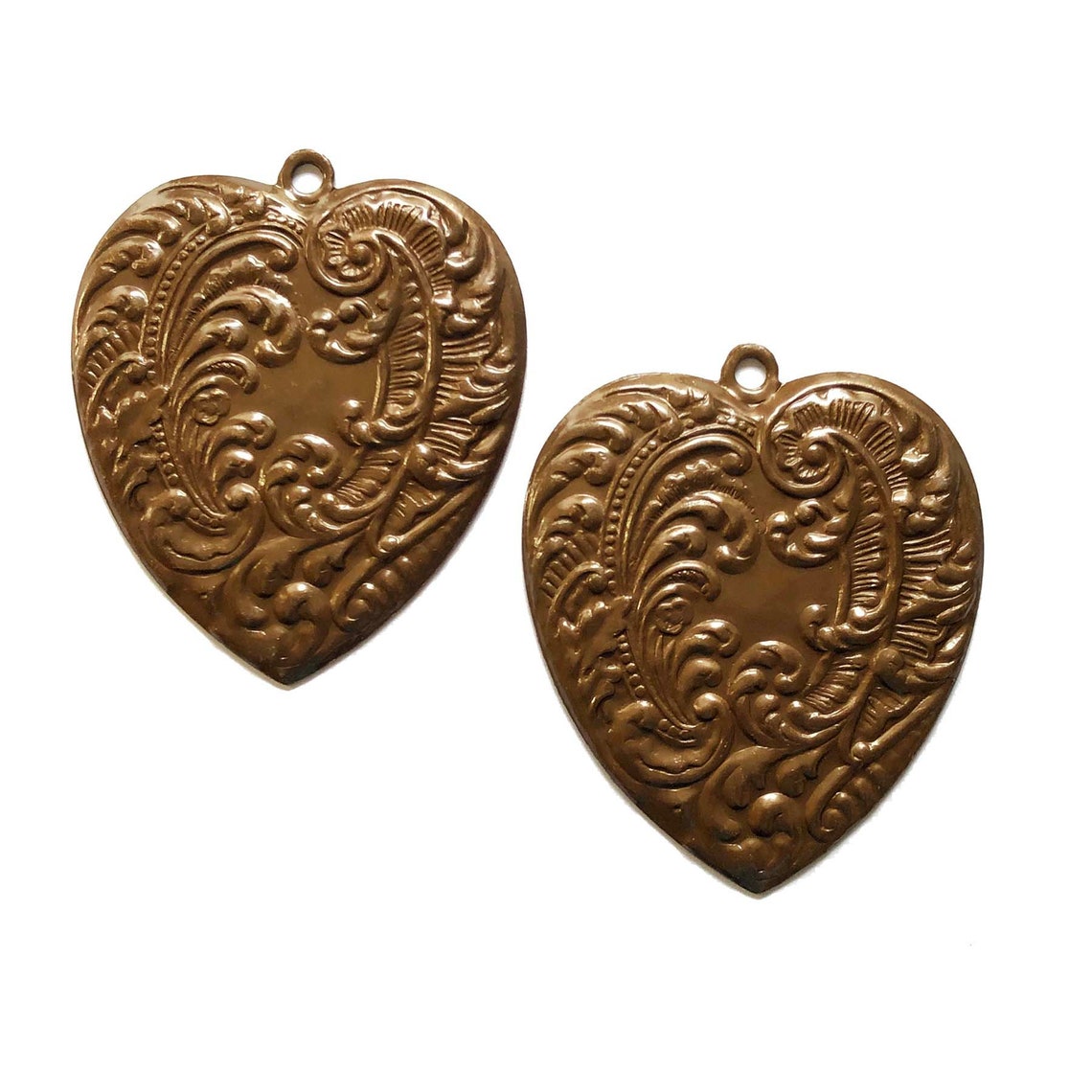Victorian Brass Hearts 2 Piece Floral Heart Heart Pendant Etsy