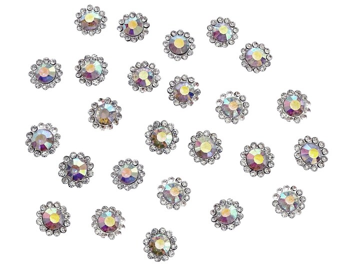 Glass Rhinestone Clusters, Flat Back, Silver Tone Setting, 25 Pieces ...