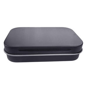 Rectangular Black Tin Box or Container, 3.75 x .2.25 Inches, Crafting Supplies, Jewelry Supplies, B'sue Boutiques, Item06020