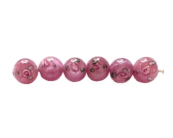 Pink Czech Glass Floral Beads, 6 Pieces, Rose Bud Beads, 8mm Round, Beading Supplies, B'sue Boutiques, Item04480