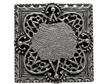 Victorian Square Mount Stamping, 1 Piece, Antique Silver, Old Silver, Jewelry Supplies, B'sue by 1928, B'sue Boutiques, 32mm, Item08577