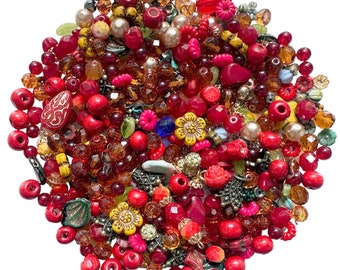 Shades of Red and Gold Bead Mix, Assorted Czech Beads and More, Over 5 Ounces, B'sue Boutiques, Item04530