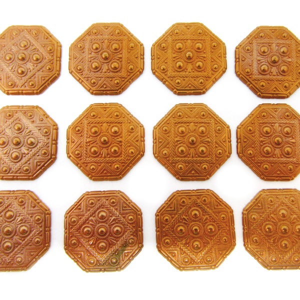 Vintage Medieval Hexagon, 12 Piece, French Jewelry, Medieval Style Medallion, Jewelry Making, Patina Brass, Bsue Boutiques, 23mm, Item01661