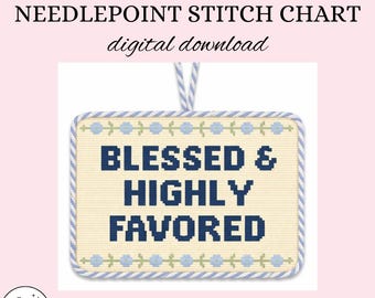 Christliche Nadelstichtabelle, gesegnet und beliebt | Blau Grün Floral PDF