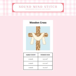 digital download for wooden cross with the finished sizes for different needlepoint mesh sizes