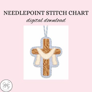 Wooden Cross Christian Needlepoint Stitch Chart Guide- PDF Download