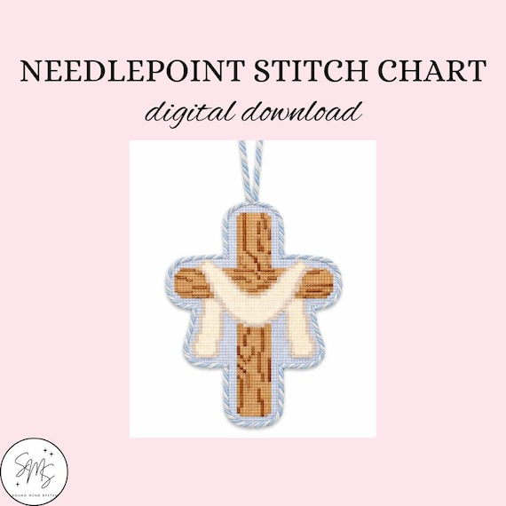 Wooden Cross Christian Needlepoint Stitch Chart Guide- PDF Download