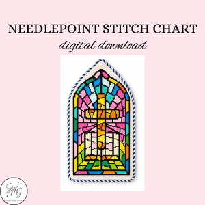 Stained Glass Cross Bible Christian Needlepoint Stitch Chart Guide- PDF Download