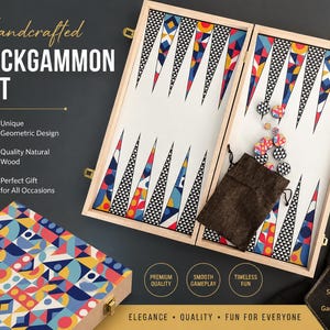 Handcrafted Wooden Backgammon Set – Modern Geometric Travel Board Game