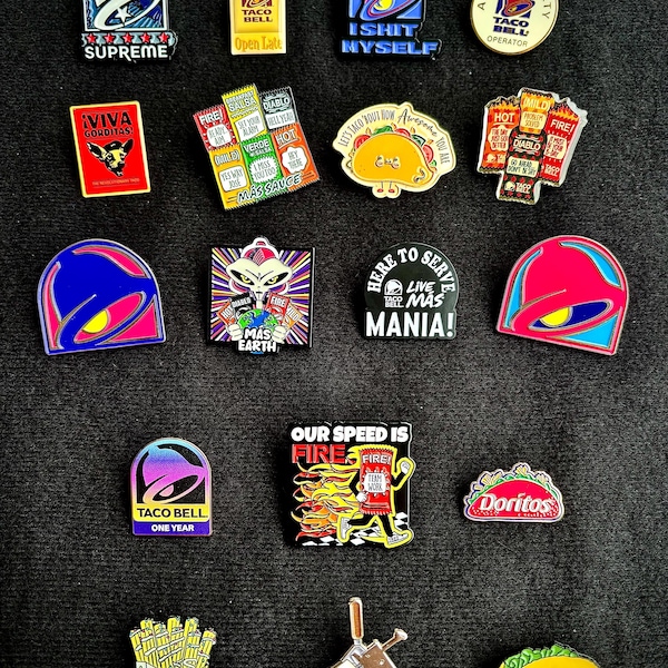 Taco Bell petspeldjes | Verzamelbare fastfoodspeldjes, 18 verschillende stijlen *bekijk mijn andere items voor meer Taco Bell speldjes*